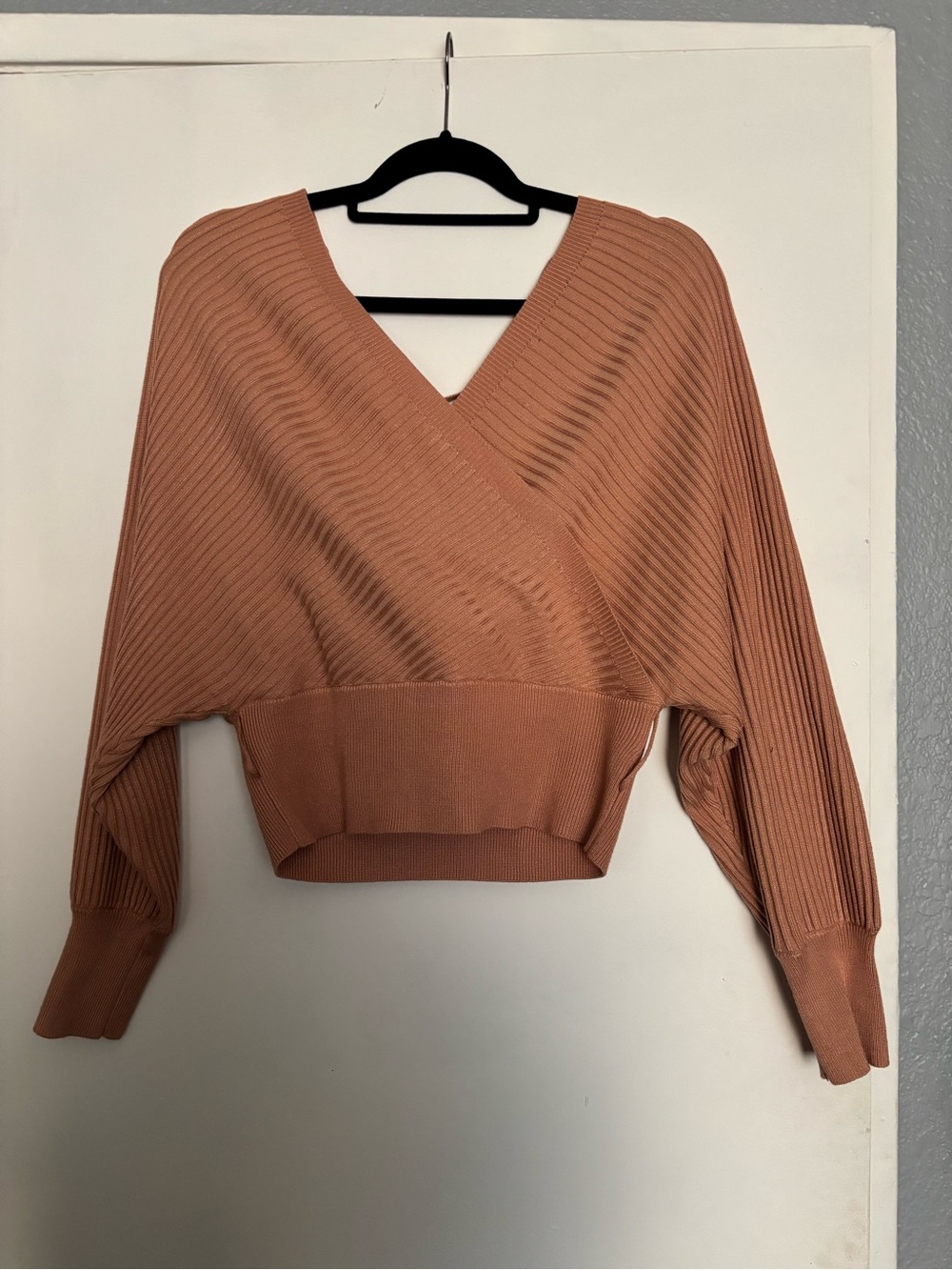 Love Tree Rust Brown Wrap Ribbed Sweater Top - Picture 2 of 5